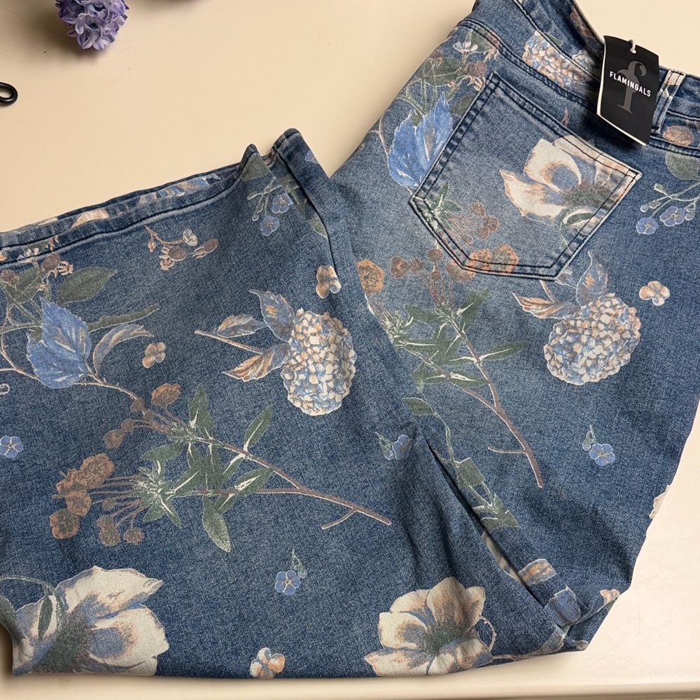 Flamingals Floral Blue Jeans 4X Fits 18/20